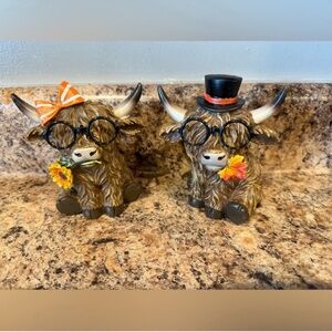 NWT Fall 2025 Hobby Lobby Highland Cow Figurines with Glasses - Brown and Black